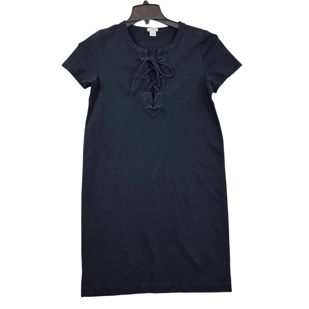 J.Crew Women's Dress Size S Cotton Lace Up Short Sleeve Pullover Navy Slits (59)